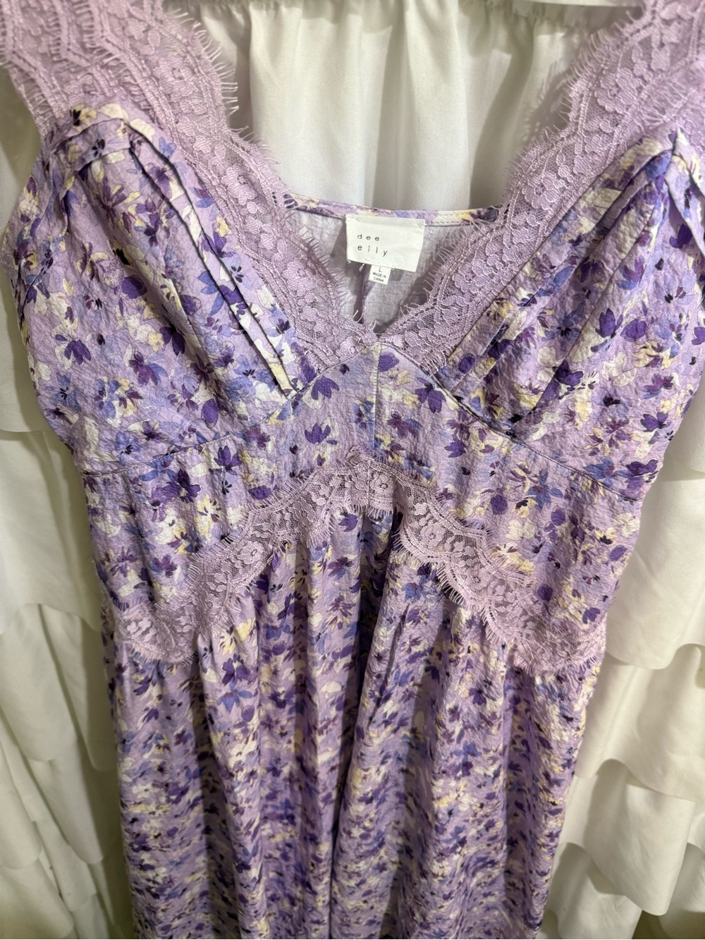 Lavender Floral Maxi Dress with Lace Trim - Picture 2 of 11